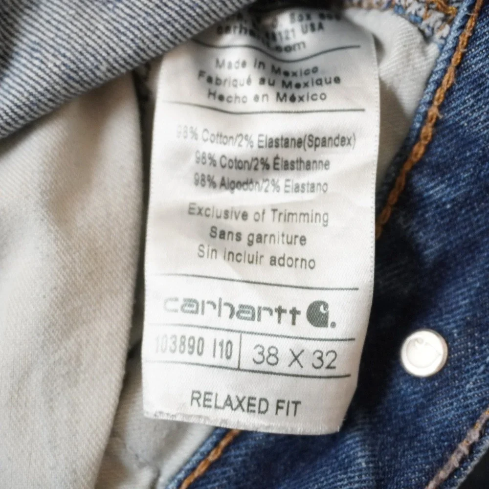 Carhartt Double Knee Jeans 38x32 Mens Blue Relaxed Fit Work Pants Denim